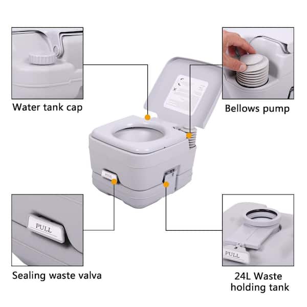 JAXPETY Portable Flush Toilet Camping Potty for Travel Hiking with 5.3 Gal.  Tank TY91X0252-T01 - The Home Depot