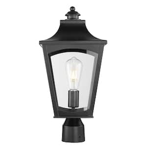 Curry 1-Light Black Steel Line Voltage Outdoor Weather Resistant Post Light with Clear Glass No Bulb Included