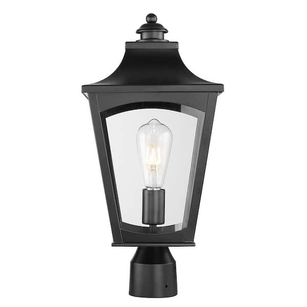 Millennium Lighting Curry 1-Light Black Steel Line Voltage Outdoor Weather Resistant Post Light with Clear Glass No Bulb Included