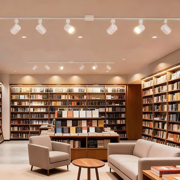 13ft. H-Type White Integrated LED Ceiling Mounted Hardwired Track Lighting Kit With 800LM 12-Light Cylinder Swivel Heads