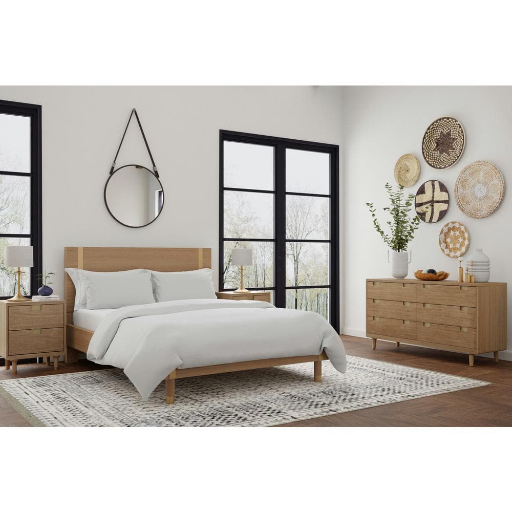 Easton Transitional Full Platform Bed with Slats in Sand Finish