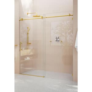 72 in. W x 78 in. H Frameless Sliding Shower Door in Satin Brass