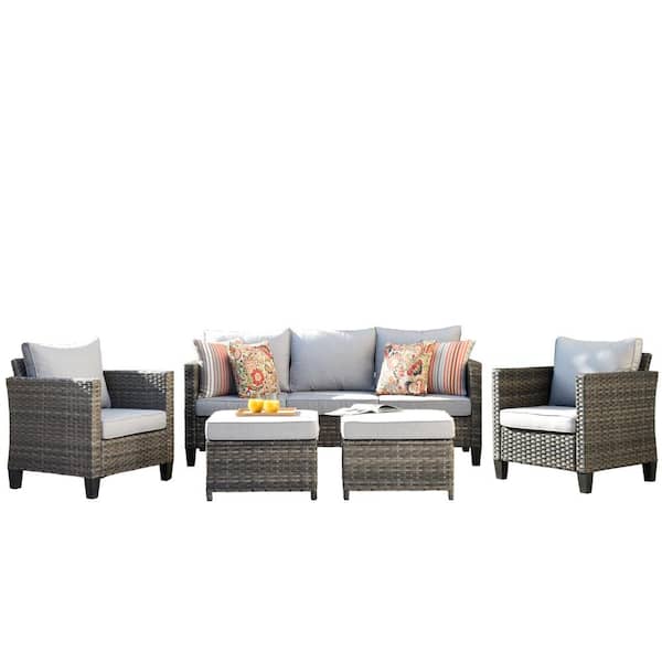 Positano Gray 5-Piece Wicker Outdoor Patio Conversation Seating Set with Gray Cushions
