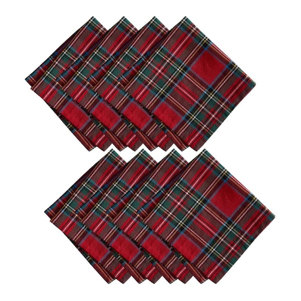 Stowe Tartan Holiday Plaid Cotton Napkins, Set of 8, Red - 17"W x 17"L
