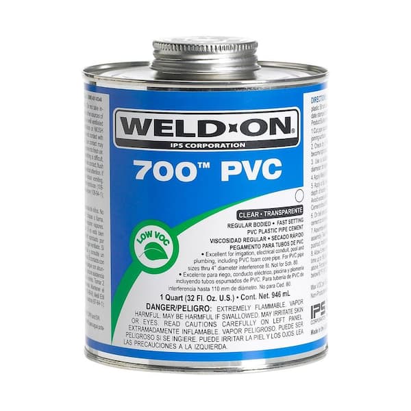 Weld-On 700 PVC Solvent Cement, Clear, Low VOC, High Strength, Regular Bodied, Fast Setting, 1 Quart (32 Fl. Oz.)