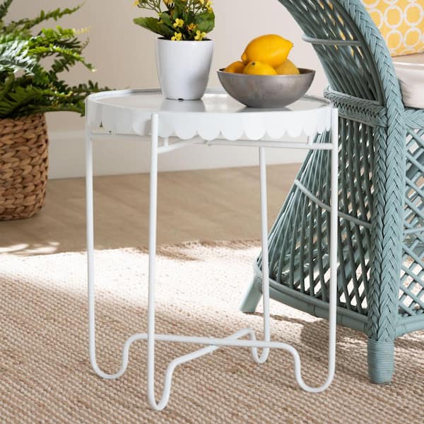 Laverne 15.7 in. White Round Metal End Table