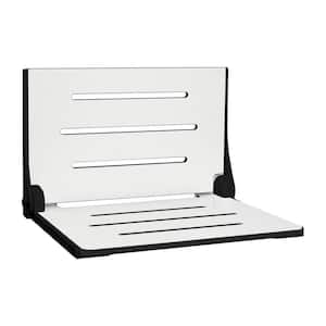 Silhouette Folding Wall Mount Shower Bench Seat in White Seat with Matte Black Frame