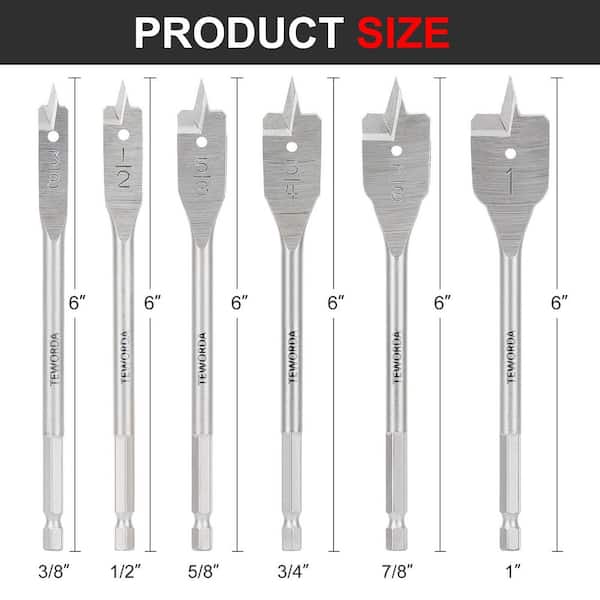 Carbon Steel Spade Drill Bit Set (6-Piece)