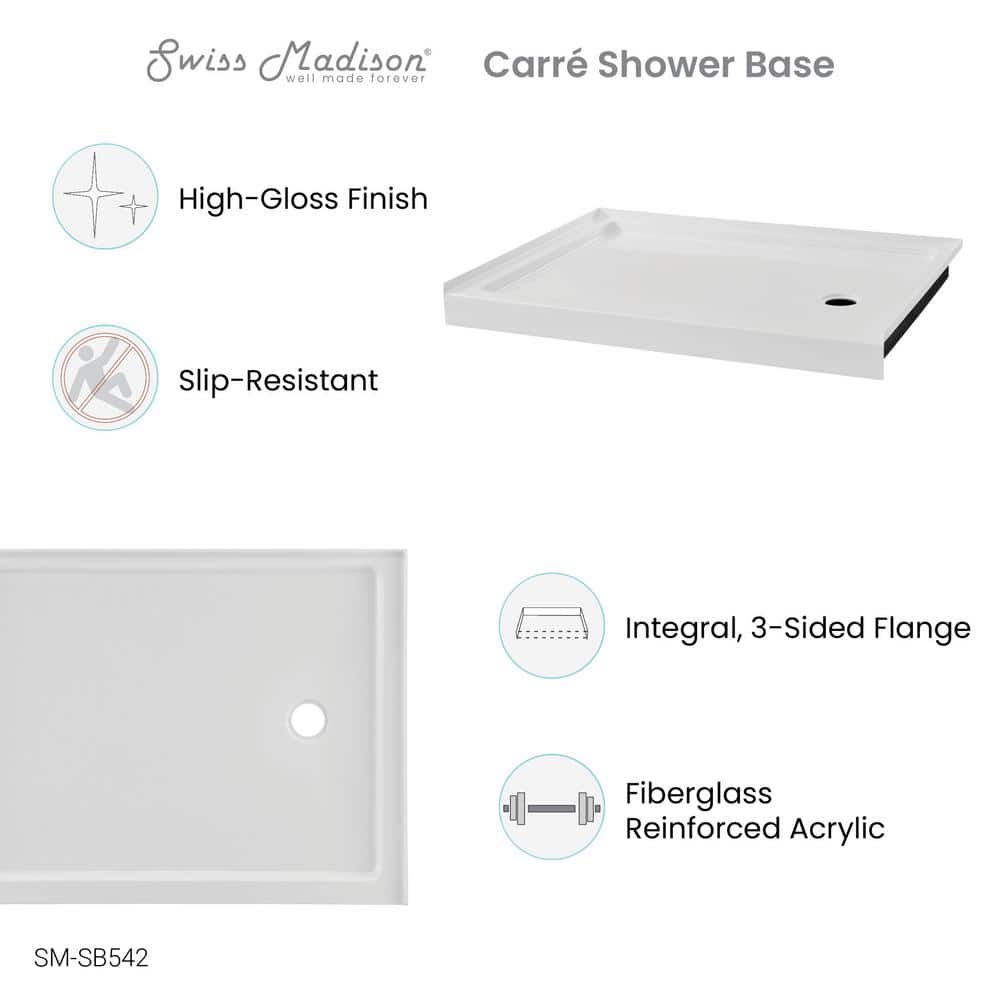 Carre 48" x 36" White Acrylic Single-Threshold Shower Base