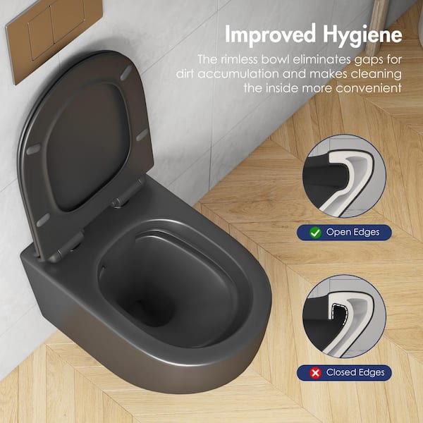 Hampton 2-Piece 0.8/1.6 GPF Elongated Wall Hung Toilet with Concealed In-Wall Toilet Tank (Seat Included), Matte Black