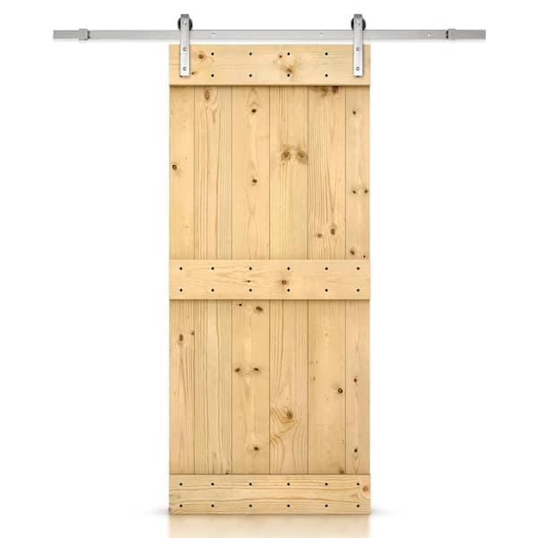 CALHOME Mid-Bar 24 in. x 84 in. Unfinished Knotty Pine Wood Interior Sliding Barn Door with Hardware Kit
