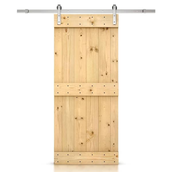 CALHOME Mid-Bar 30 in. x 84 in. Unfinished Knotty Pine Wood Interior Sliding Barn Door with Hardware Kit