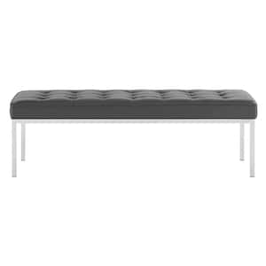 Loft Silver Gray Tufted Button Large Upholstered Faux Leather Bench