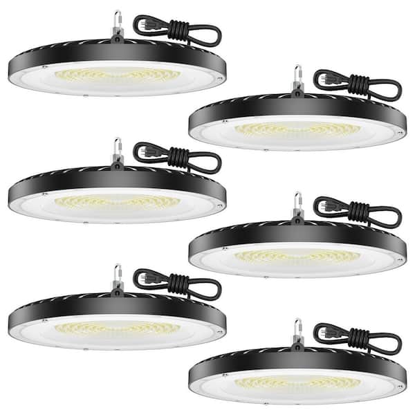 10.63 in. 150-Watt Equivalent Integrated LED Black UFO High Bay Light 6-Pack