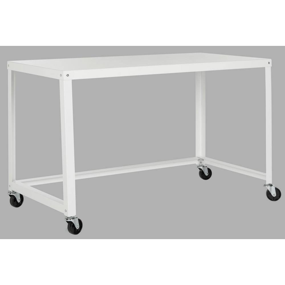 Bentley 47'' Glossy White Industrial Home Office Desk on Casters