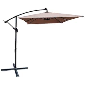 10 ft. x 6.5 ft. Steel Cantilever Solar Patio Umbrella in Mushroom Offset Umbrella with 26 LED Lights and Cross Base