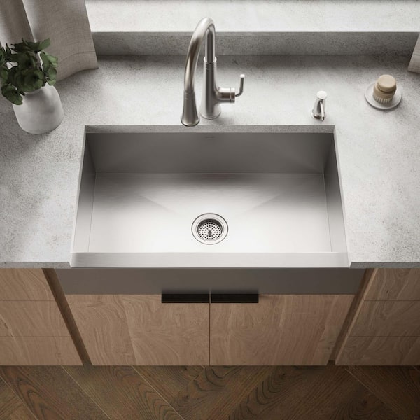 Lyric 34 in. Stainless Steel 16 Gauge Farmhouse Apron Front Undermount Single Bowl Kitchen Sink