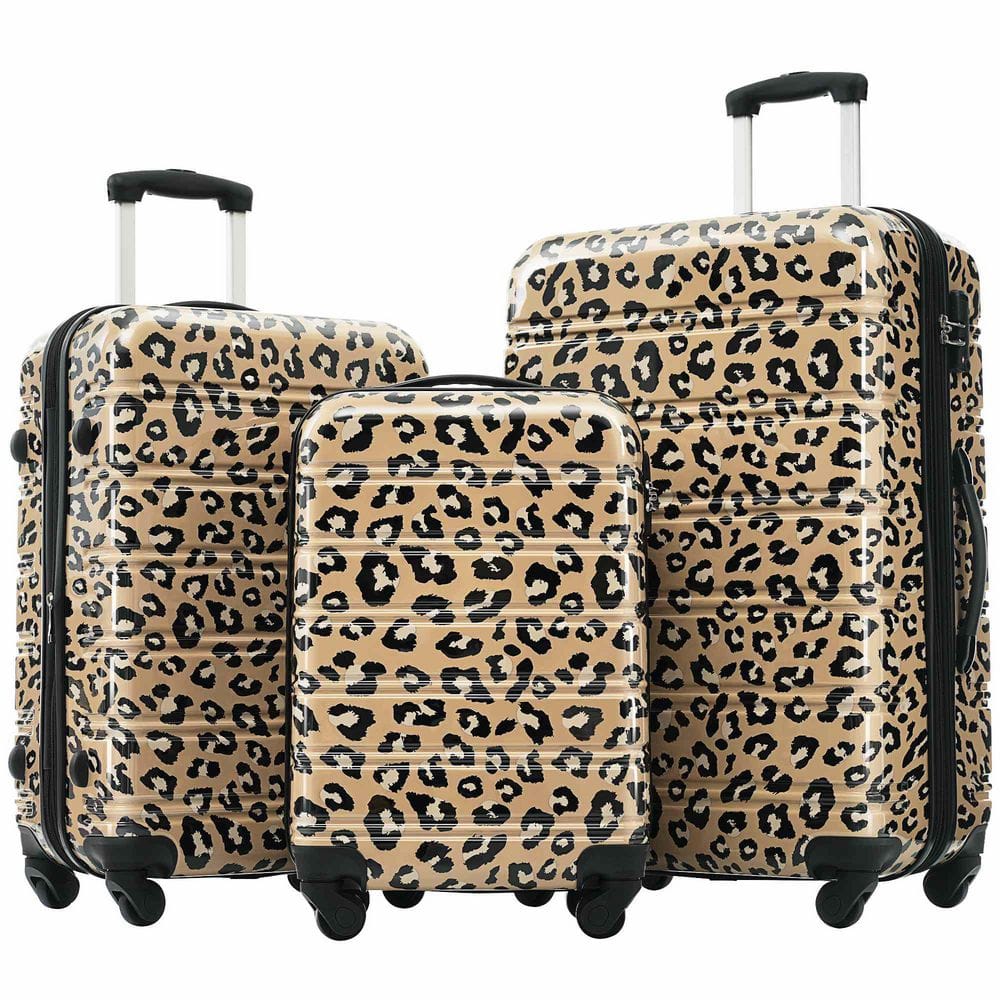 Polibi 3-Piece Brown Leopard Hardshell Luggage Set with TSA Lock