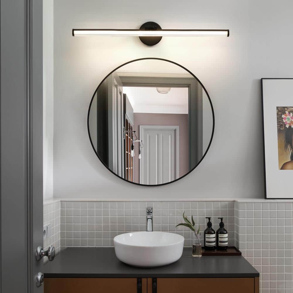 30-Inch Matte Black Metal LED Vanity Light with Acrylic Shade