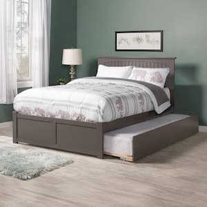 Nantucket Grey Solid Wood Frame Full Platform Bed with Footboard and Full Trundle