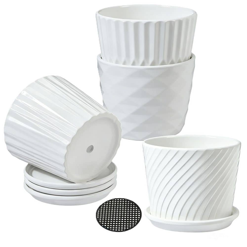フラワー・ガーデニング P-CHAMBER.SRLMEX-S P-P POT neighborhood Hcman 4-Pack 5.5 in. White Cylinder Ceramic Planters with