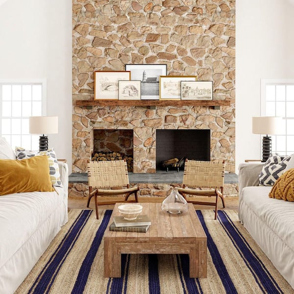 Calathea Striped Jute Royal Blue 9 ft. x 12 ft. Indoor Area Rug