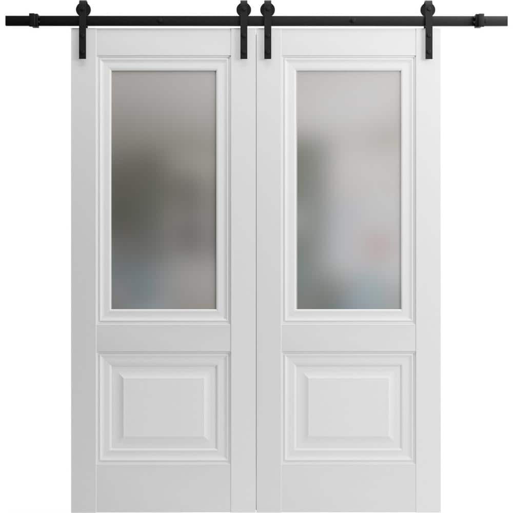 Assemble Required 32 in. x 80 in. 2-Panel Frosted Glass White Solid Wood Sliding Barn Door with Hardware Kit price history on PriceWatchPro