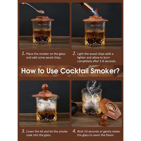 Lynzavix Oak Wood Whiskey Smoker Kit with Torch and 6 Flavored