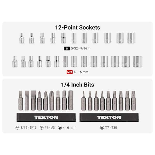 TEKTON 1/4 Inch Drive 12-Point Small Engine Shallow Socket, Bit