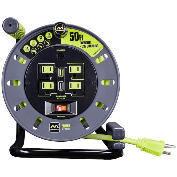 Masterplug 50ft 13amp Extension Cord Reel with USB