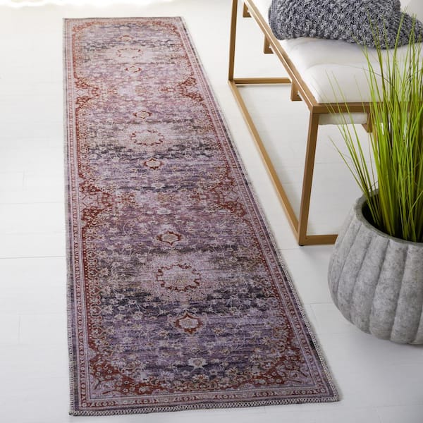 Serapi Gray/Light Gray 2 ft. x 9 ft. Machine Washable Border Medallion Runner Rug