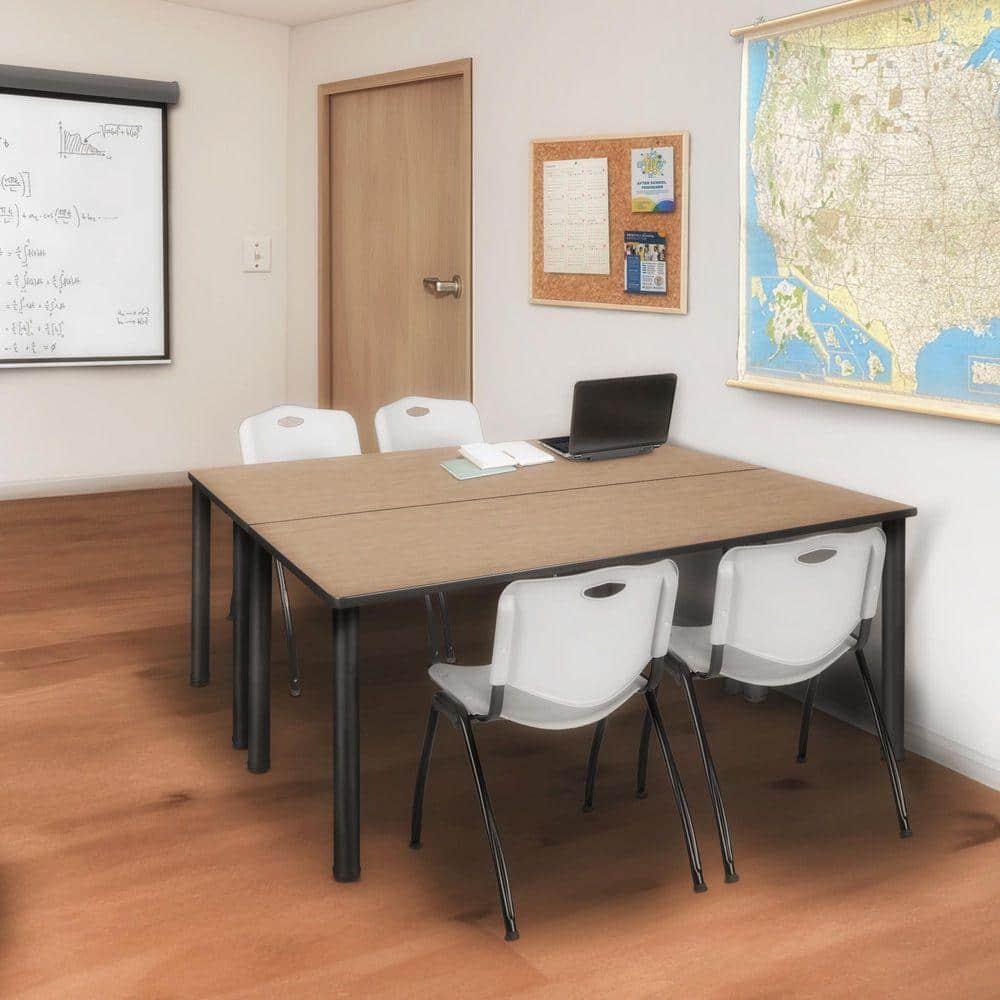 Kee 72 in x 24 in. Noble Oak Top Training Table Desk, Black Legs and 2 M Stack Chairs-Grey