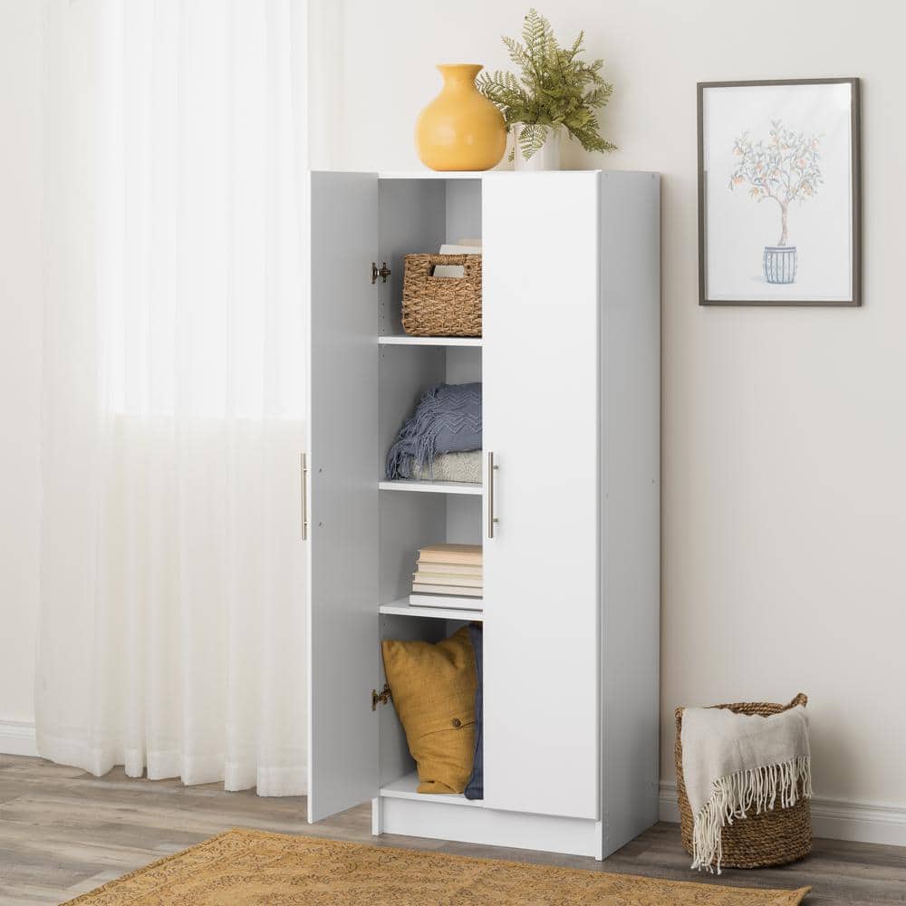 White Tall Storage Cabinet with Adjustable Shelves