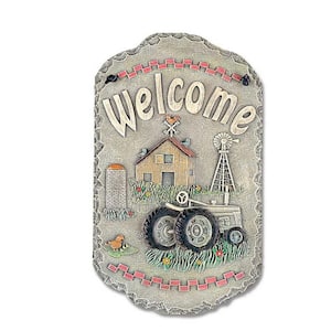 Welcome Sign, "Tractor" Porch Decor - Rural Harvest Resin Slate Plaque, Wall Mural, Hanging Decorative Sign