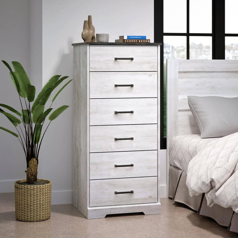 Washed White 6-Drawer Farmhouse Vertical Dresser