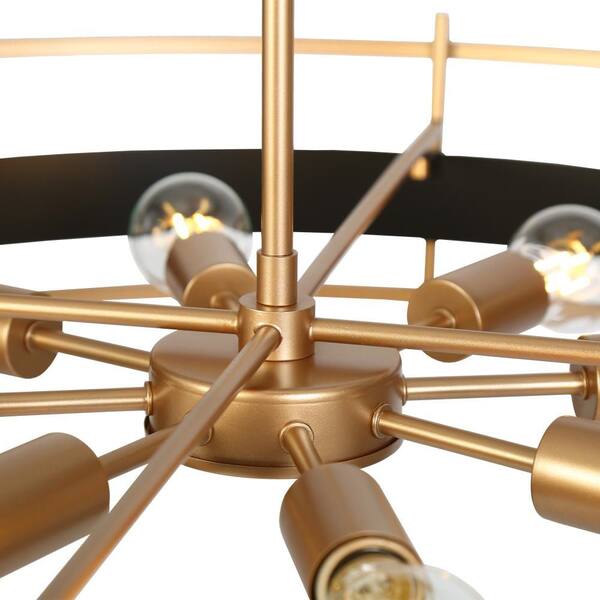 Modern Industrial 31.6 in. W 8-Light Black Round Chandelier, Gold Drum Hanging Pendant Light Living Room, Dining Room