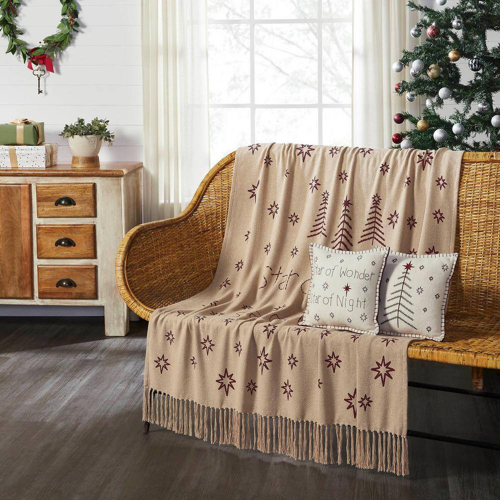 Star of Wonder Tan and Burgundy Cotton Woven Throw Blanket 50x60