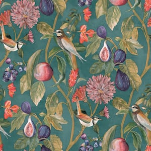 Ornate Nature Wallpaper Teal Paper Strippable Roll (Covers 57 sq. ft.)
