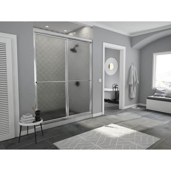 Coastal Shower Doors Newport 48 in. to 49.625 in. x 70 in. Framed Sliding Shower Door with Towel Bar in Chrome and Aquatex Glass