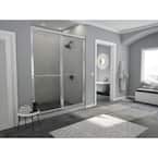 Newport 58 in. to 59.625 in. x 70 in. Framed Sliding Shower Door with Towel Bar in Chrome and Aquatex Glass