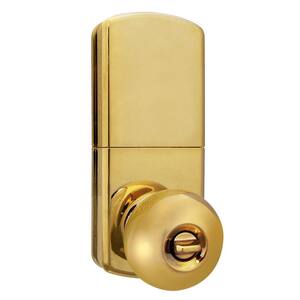 Polished Brass Single-Cylinder Electronic Door Knob with Keyless Entry via Remote Control for Exterior Doors