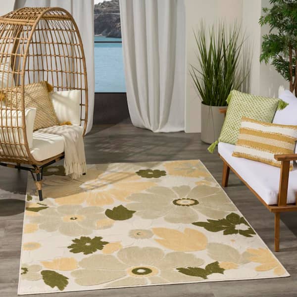 Nourison Aloha Ivory Green 4 ft. x 6 ft. Floral Contemporary Area