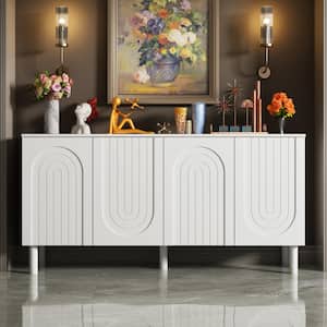 63.2 in. W White Rectangle Wood Console Table Entryway Table Hallway Living Room with Adjustable Shelves, Pop-up Doors