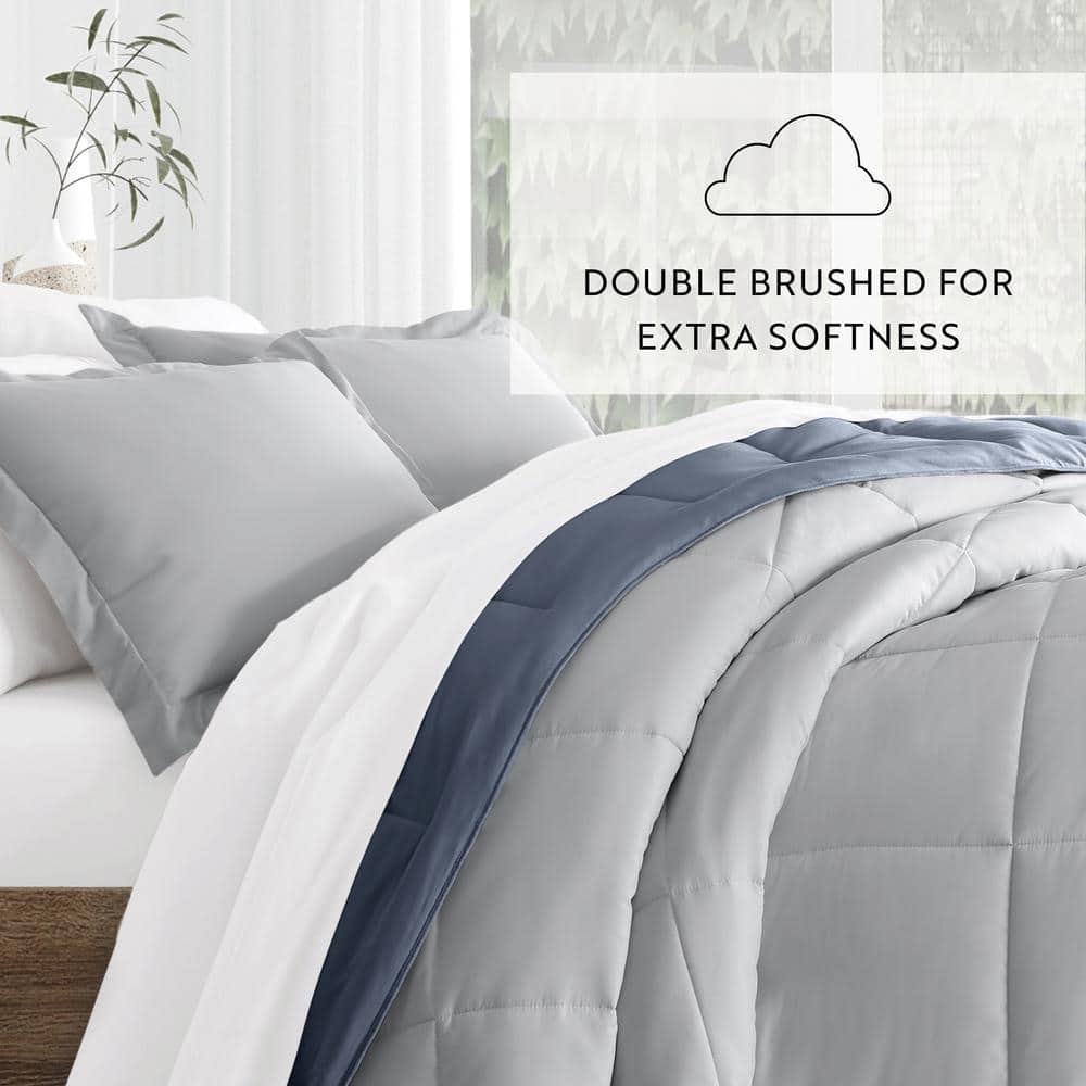 Twin Stone and Light Gray Reversible Down Alternative Comforter Set