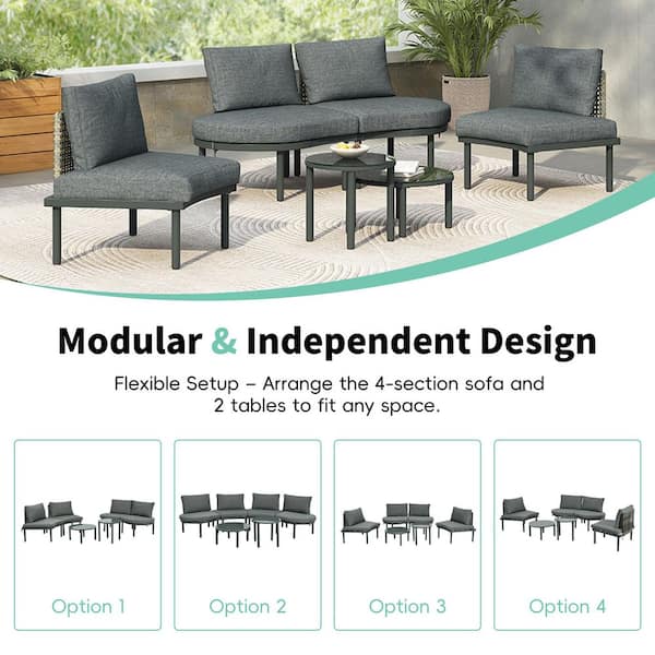 デプス　セット Gray 6-Piece Metal Outdoor Sectional Set Patio Conversation