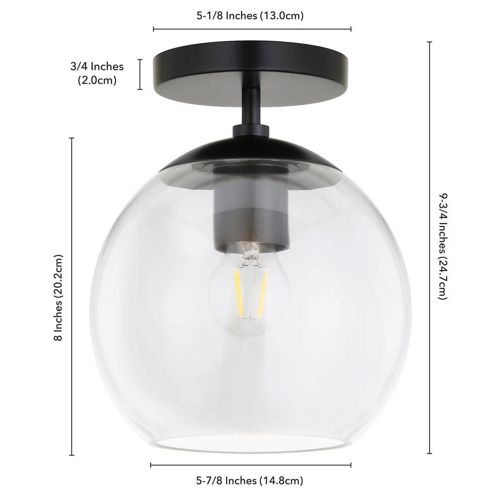 Matte Black and Clear Glass Globe Semi Flush Mount
