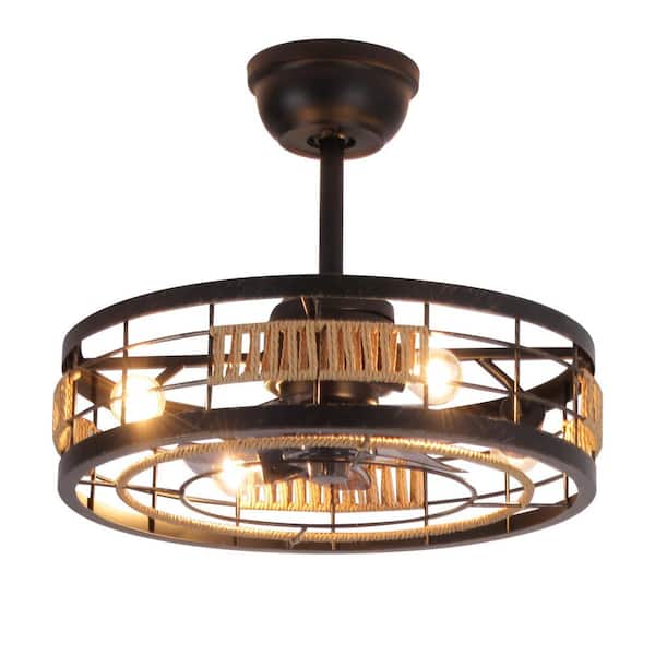 Keazile 18 in. Indoor Caged Matte Black Ceiling Fan with Lights Kit, Reversible DC Motor and Remote Control for Small Bedroom