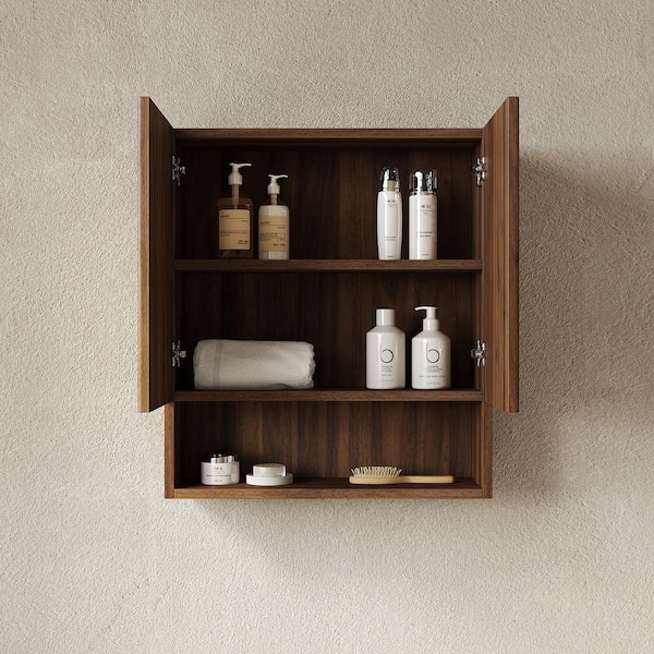 Dark Walnut 29 in. H Storage Cabinet with Doors and Shelf, for Over The Toilet Bathroom Kitchen Laundry Room Cabinet