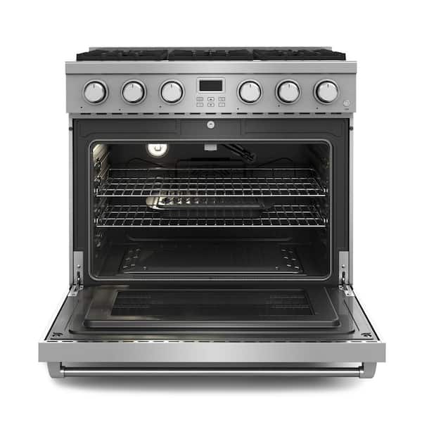 Contemporary 36-in 6 Burners Freestanding Gas Range with convection oven in Stainless Steel