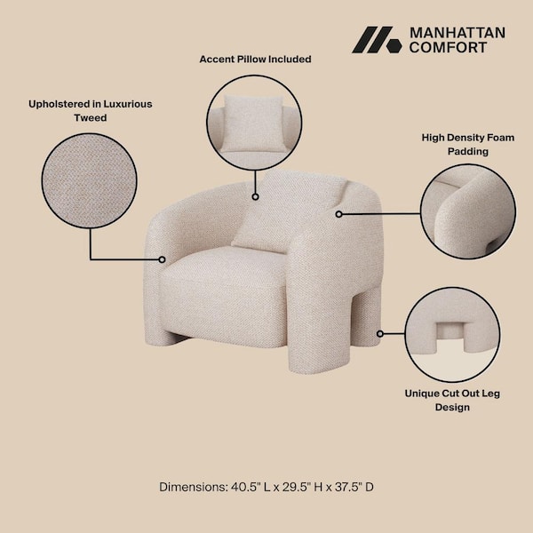 Manhattan Comfort Sylvia Modern Gold Dust Tweed Fabric Upholstered